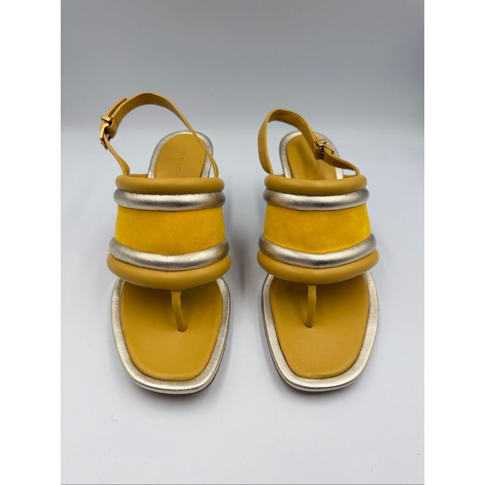 Tory Burch Yellow Metallic Puffy Leather Wedge Sandal Slingback Open Toe Size 9M - Picture 2 of 12